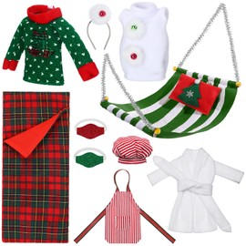 Aoriher 10 Pcs Christmas Elf Doll Accessories Set Includes Elf Doll Clothes Kit Doll Sleeping Bag Bathrobe Apron Chef Hat Hammock Elf Doll Mask for Xmas Elf Doll Costume Outfits(Xmas Hat)