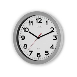 Maul MAULstep Wall Clock Diameter 30 cm Quartz Clock with Automatic Time Setting Modern Clock for Office and Kitchen Large Wall Clock with Easy Readability in Large Rooms Silver