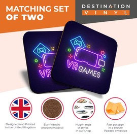 Great Coasters (Set of 2) Square/Glossy Quality Coasters/Tabletop Protection for Any Table Type - Virtual Reality VR Games Gaming #14757
