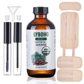 8oz Castor Oil Organic and 4pcs Reusable Castor Oil Pack Wrap Organic Cotton,for Stomach-Neck-Abdomen -Knee-Arm-Liver Detox,with Eyebrow and Eyelash Care Tool Set