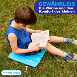 Seatwith Foldable Insulated Seat Cushion Outdoor Seat Mat for Children (35 x 35 cm) with Carry Bag + Carabiner Hooks for Ideal Attachment to Backpack Maximum Protection Against Cold Moisture Dirt Blue