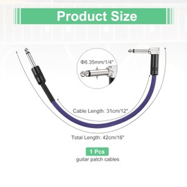 MECCANIXITY 1 Pcs Guitar Patch Cables 16 Inch Pedal Board Cord 1/4 Inch Metal Straight Bend TS Right Angle Guitar Patch Effect Cable Cord for Instrument Effect Pedal Mixing Console, Purple