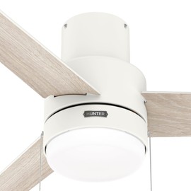 Hunter Fan 52 Inch Matte White Indoor Ceiling Fan With LED Light Kit and Pull Chain for Bedroom, Living Room/Family Room, Dining Room, Kitchen, Office (Renewed)