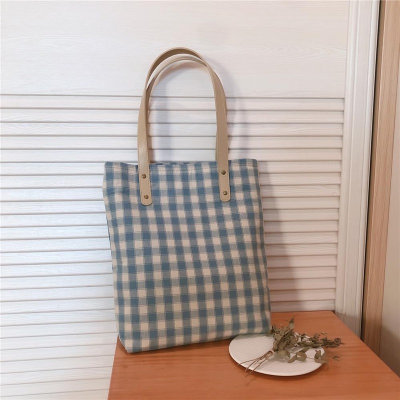 Jeelow Plaid Canvas Shoulder Bag for Women with Snap Closure,