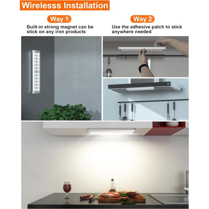 Haigvel Under Cabinet Lights Wireless, 58-LED Rechargeable Motion Sensor Closet