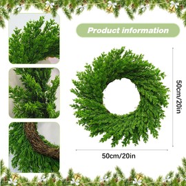 VDKIDKT Norfolk Pine Wreath, 20 inch Artificial Pine Wreath, Real Touch Norfolk Pine Wreath, Greenery Wreath for Front Door Lifelike Foliage (1PC)
