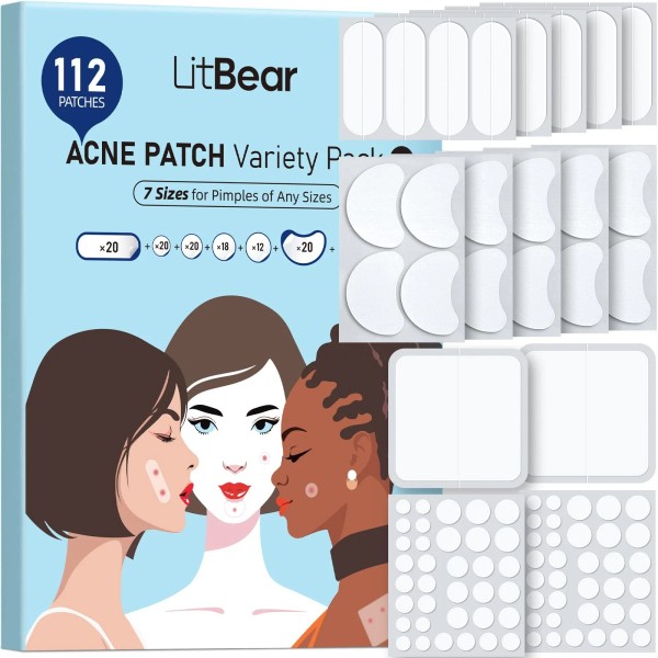 LitBear Large Pimple Patches (7 Sizes 112 Counts), Big Acne
