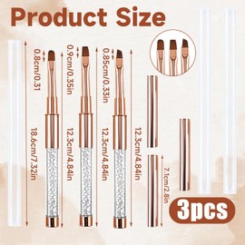 3 Pcs Gel Nail Brush, Rhinestone Handle Nail Art Design Professional Painting Builder Gel Brush for Nails Bevel Flat and Round Heads Gels Brushes Easy to Hold for Painting DIY
