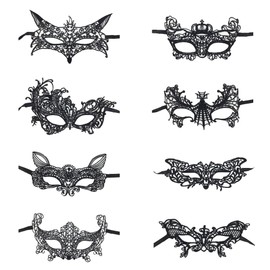ZKSM Masquerade Mask for Women, Venetian Lace Eye Mask and Black Lace Mask for Prom Ball Costume Hallowmas Carnival Party(8PCS)