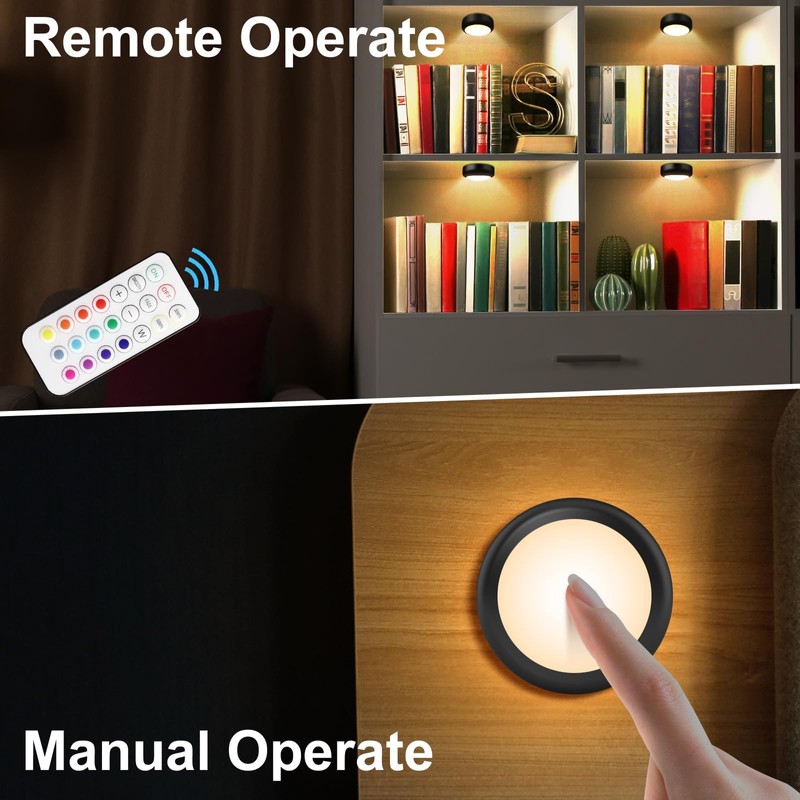 BLS LED Puck Lights with Remote Control, 13 Color Changing