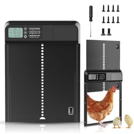 Piashow Automatic Chicken Flap Electric Chicken Flap Aluminium, IPX3 Waterproof Electric Chicken Flap with Large Display, Timer, Manual and Intelligent Pinch Protection for Chicken Coop Accessories
