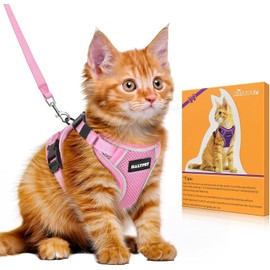 Bigcow Cat Harness Lead Set, Cat Towing Rope, Lead, Cat Harness, Cat Harness, Torso, Cat Gear, Cats, Kittens, Walks, Going Out, Vest, Soft Chest Map, Lightweight, Can Be Worn Without Head, Adjustable
