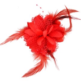 Shengxi Flower Hair Clip, Corsage Feather Hair Clip, Flower Flowers, Hair Accessories, Women's Hair Clip, Flower Roses Hair Pins, Hair Accessories for Women, Girls, Wedding, Prom, Party (Red)