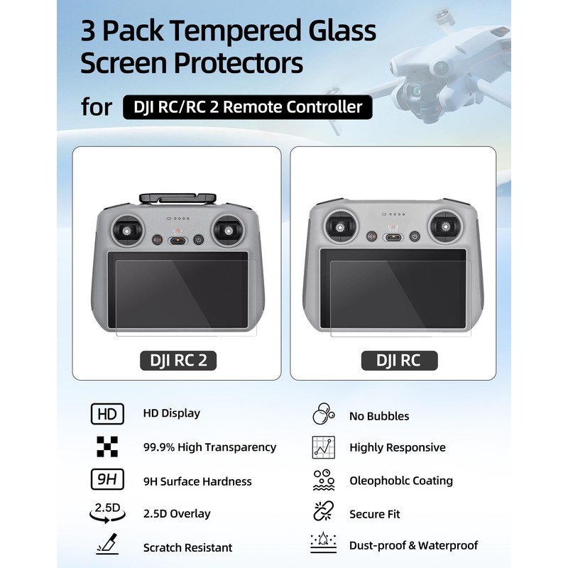 3 Pack HD Tempered Glass Screen Protector for DJI RC/RC