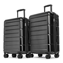 KYME Luggage Sets 2 Piece Hardshell 22"/26" Suitcase with Spinner Wheels Hardside Suitcases Sets with TSA Lock Lightweight Travel Luggage Set with Cup Holder for Women Men Black