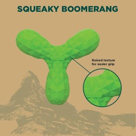 Hound2O Dog Chew Toys - Squeaky Boomerang, Green - Tough, Engaging, & Interactive Toy for All Breeds - Chew, Chase, & Fetch - Durable Non-Toxic Materials That Float - Easy to Clean for Outdoor Play