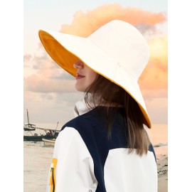 Sun Hat for Women Wide Brim Reversible Double-Sided UV Protection Cotton Fisherman Cap Summer UPF 50+(Yellow)