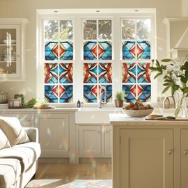 Sacred Geometry Bloom Stained Glass Window Film, Decorative Sacred Geometry Bloom Stained Glass Window Film, Stained Glass Window Film for Bathroom Door Heat Anti UV