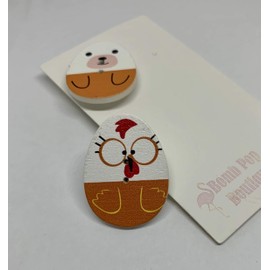 Upcycled Wood Buttons Farm Animals Pins - Chicken Button - Pig Pin - Duck Brooch - Dog Jewelry