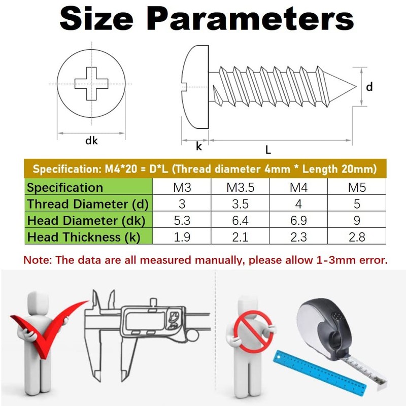 CONPHERON Brass Self-Tapping Screws Round Head Tapping Screws Round Head