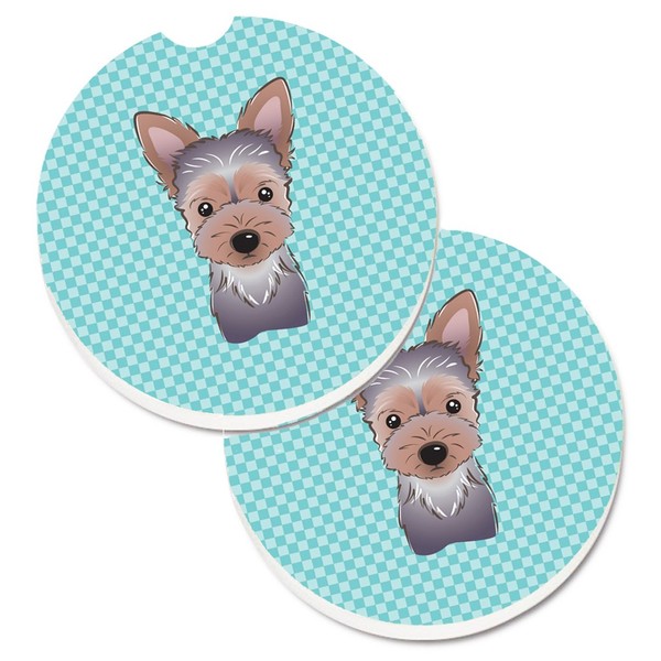 Caroline's Treasures Checkerboard Blue Yorkie Puppy Set of 2 Cup