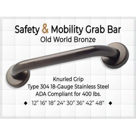 Bathroom Safety Grab Bar - Old World Bronze/ADA Shower Toilet Home/304 Stainless Steel/Knurled/ 16"