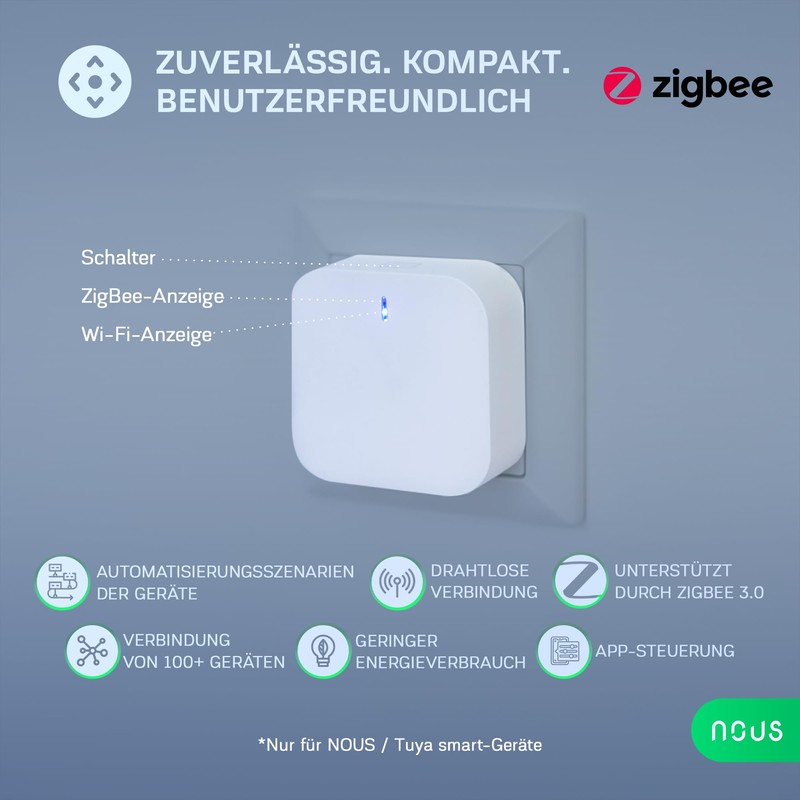 NOUS E1 ZigBee Gateway, ZigBee Hub/Bluetooth Hub, ZigBee Bridge, ZigBee