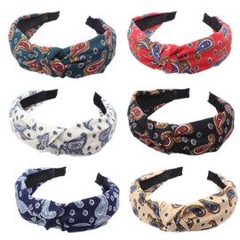 6 Pieces Women's Headband Crossed Knotted Wide-Brimmed Hair Bands Fashion Small Flowers Headband Hair Accessories for Women and Girls (hairband_6retrocase)
