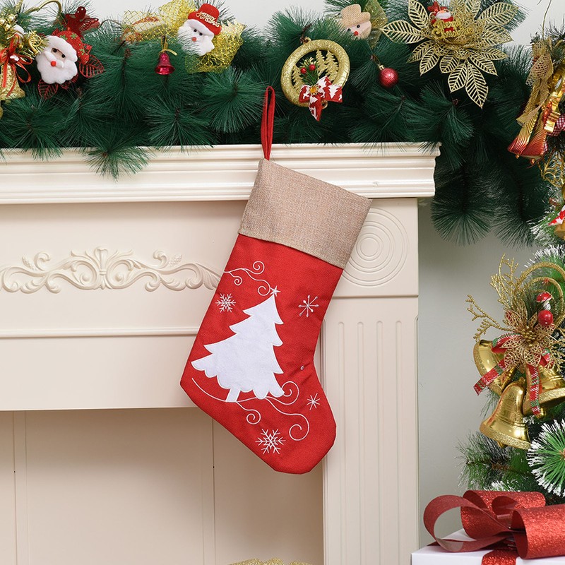 Christmas Stocking Decorative Cartoon Pattern Cuff Stocking Ornament for Tree