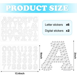 Towfed 214 Pcs 8 Sheets Pearl Self Adhesive Stickers 6 Sheets A-Z Glitter Rhinestone Letter Stickers and 2 Sheet 0-9 Glitter Number Stickers Bling Crystal Alphabet sticker for DIY Crafts (White+White)