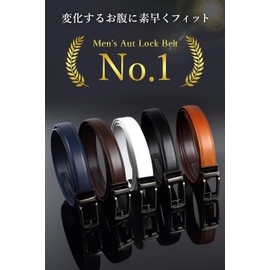 JINSELF Men's Genuine Leather Belt, Auto-lock, Buckle, Stepless, No Holes, Suit, Business, Casual, Comfort, Click, Long, 47.2 inches (120 cm) AL, 3 brown