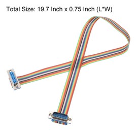 MECCANIXITY 4 Pcs IDC Rainbow Wire Flat Ribbon Cable DB15 Female to DB15 Female 19.7 Inch Length 2.54mm Pitch Breadboard Jumper Wires for Electronic Projects