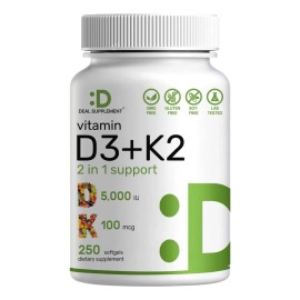 Vitamina D3 5,000 Iu + K2 100mcg 2 En 1 250 Capsulas Eg D113 Sabor Sin Sabor