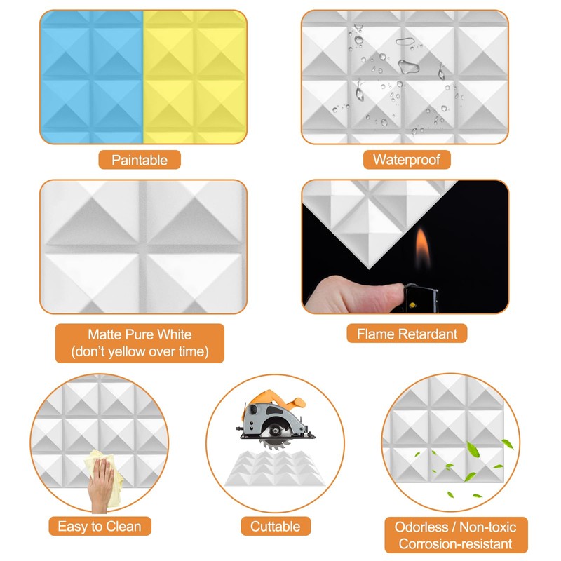 TroyStudio Acoustic Sound Diffuser Panels, 12 X 12 X 1
