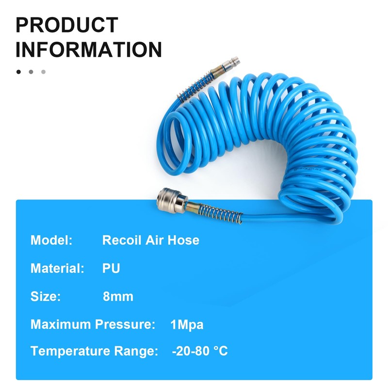 ERGAOBOY 1Pcs 8mm Polyurethane Air Compressor Hose, 5m Blue Retractable