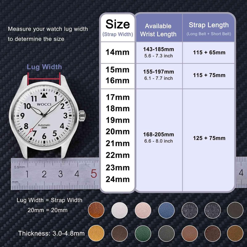 WOCCI 17mm Vintage Leather Watch Strap with Gold Buckle, Replacement