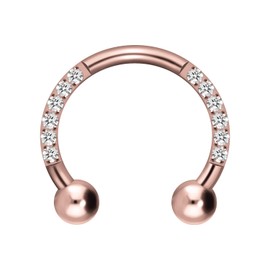 PIERCINGLINE Titanium Horseshoe Ear Piercing with 10 Encased Crystals - Nose Septum Helix Tragus Piercing 4 Colours 2 Sizes, Titanium