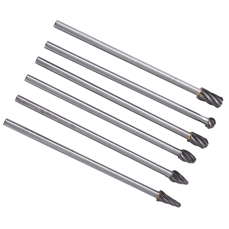6pcs Tungsten Carbide Aluminum Rotary Files Burr Set 6mm Shank