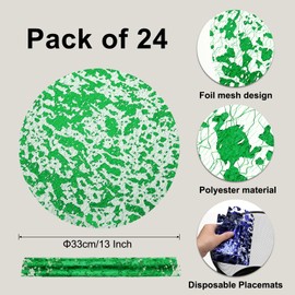 sourcing map 24pcs Disposable Placemats, 13 Inch Foil Metallic Place Mats Mesh Pressed Table Doilies, Table Centerpiece Decor for Wedding Party, Green
