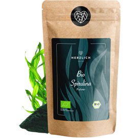 Herzlich Natur Bio Spirulina Pulver 250g | Feinstes Mikroalgen-Spirulina | Perfekte Erg?nzung fr Smoothies, S?fte, Backwaren & mehr | Vegan, laktose- & glutenfrei | Ohne Zusatzstoffe | Herzlich Natur