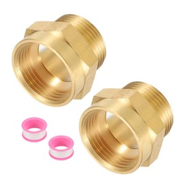 sourcing map 2Pcs Brass Pipe Fitting, 1" G Female×1" NPT Male Brass Hex Nipple Pipe Fitting Connector, 1" to 1" Female Pipe Fitting Adapter with PTFE, Gold Tone