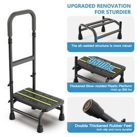 Packve Step Stool with Handle for Elderly Adults, Adjustable Handrail & Leg, Sensor Light, Medical Stepping Stools for High Bed Mobility & Daily Living Aids, Bedside Car Stair Lift for Senior 350lbs