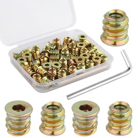 Pack of 50 Screw Nuts, M4 x 10 mm Threaded Insert Wood with Hex Wrench, Galvanised Carbon Steel Threaded Inserts Nuts, Screw Nuts for Wooden Furniture Range