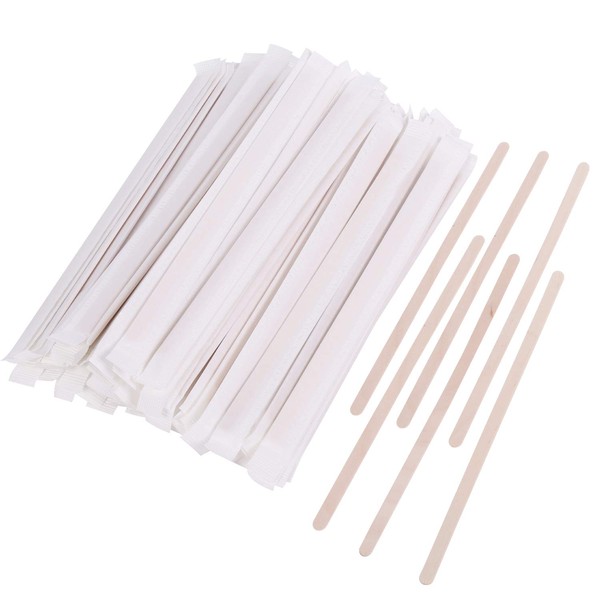 Gmark Individually Wrapped Wood Coffee Stir Sticks - 7" - 500pc Round End, Eco Friendly Coffee Stirrers Wood for Hot Drinks - Natural Birch Wood GM1116A