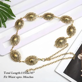 TOFBS Chain Belt for Women Retro Carved Metal Waist Chain Fashion Ethnic Style Chains Belt Gothic Punk Adjustable Waist Chain Belt Accessories, Metal