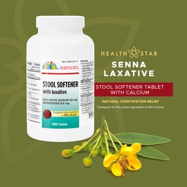 Health Star Docusate Sodium with Senna Tabs, 50mg / 8.6mg, Laxative Tablets (1,000 Tablets)