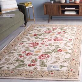 SAFAVIEH Chelsea Collection Area Rug - 5'3" x 8'3", Ivory & Beige, Hand-Hooked French Country Wool, Ideal for High Traffic Areas in Living Room, Bedroom (HK117A)