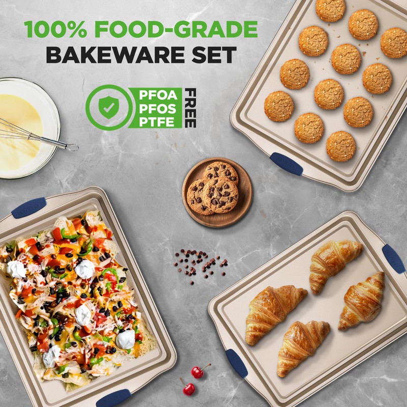 NutriChef 3‑Piece Non‑Toxic Cookie Sheets for Baking – Premium Carbon