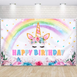 Unicorn Backdrop 73'' x 43'' - Rainbow Unicorn Party Decorations for Girls Baby Shower Unicorn Theme Birthday Party Supplies Large Photography Background Wall Banner Room Decor