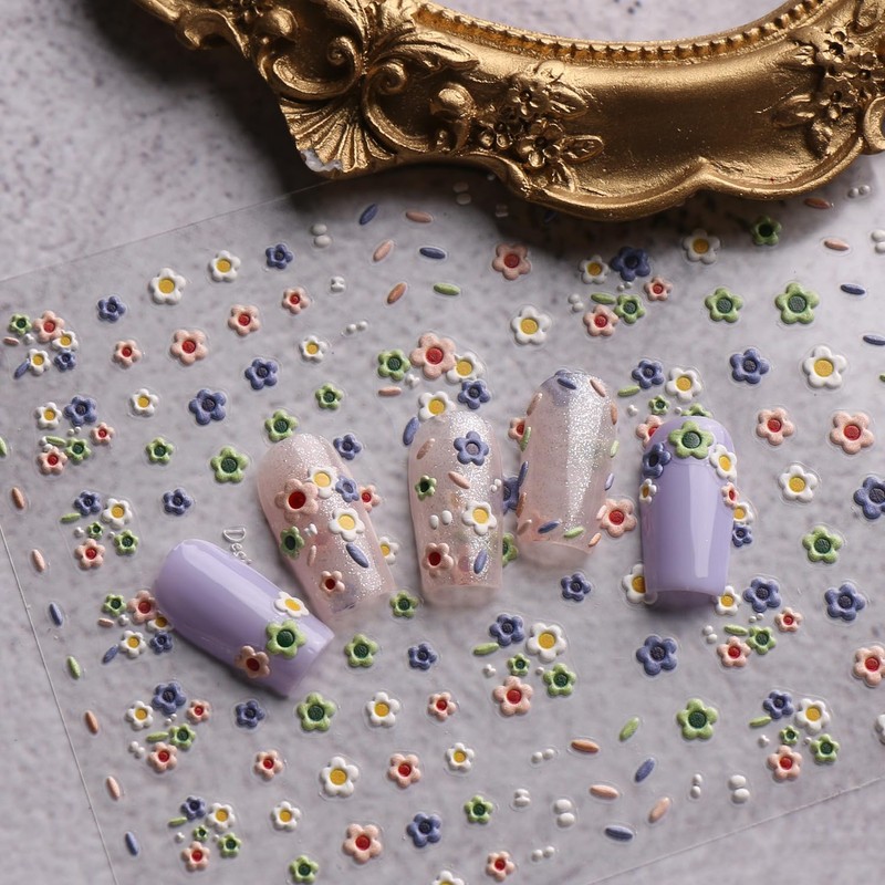 JMEOWIO 3D Nagelsticker Bunte Blume Nail Art Sticker Selbstklebend Nagelaufkleber